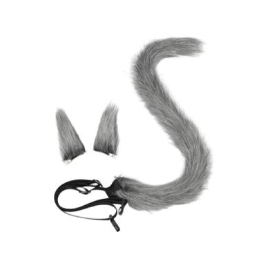 Imagem de Wzmzjy Conjunto de Orelhas E Cauda de Gato para Cosplay, Mulheres, Meninas, Gato, Cauda Longa, para Fantasia de Baile de Máscaras, Cinza