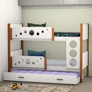 Imagem de Beliche Solteiro Star Com Cama Auxiliar - Branco Com Mel