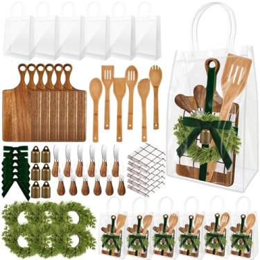Imagem de Conjunto de 6 utensílios de cozinha de Natal, utensílios a granel, kit de tábua de charcutaria, conjunto de facas, guirlanda de Natal para decoração de festa de Natal