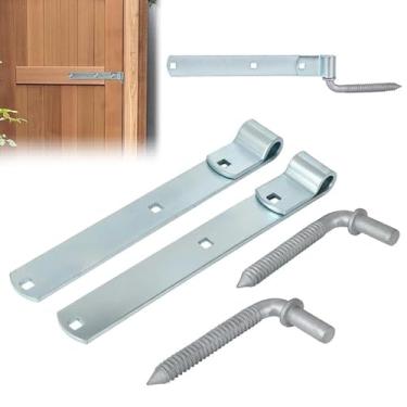 Imagem de 2 pacotes de dobradiça de correia de zinco de 40,6 cm para portões, dobradiça resistente zincada com parafuso em L (M16 × 101 mm) para galpões de ferramentas de celeiro e outras portas giratórias