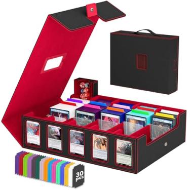 Imagem de Gomyrod Caixa de armazenamento de cartões colecionáveis, estojo de cartão de 5 fileiras com visor Commander e alça portátil, caixa de baralho MTG 3900+ compatível com cartas MTG/TCG/Magic, 30