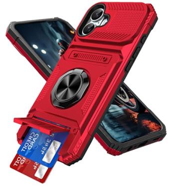Imagem de QIVSTAR Capa magnética para iPhone 17, anel giratório de 360°, suporte com compartimento oculto para cartão, proteção de nível militar, capa de telefone à prova de choque para iPhone 17 de 6,3