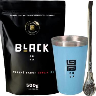 Imagem de Kit Tereré Black Erva Mate 500g+ Copo Alumínio Térmico AZUL + Bomba Tr