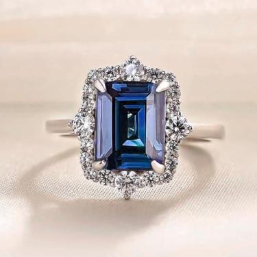 Imagem de Anéis de noivado de zircônia cúbica azul folheados a ouro branco, alianças de compromisso, festas noturnas, presentes de dia dos namorados, alianças de eternidade para mulheres, 9, Cobre, Sem pedra