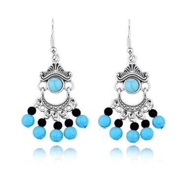 Imagem de Brincos boêmios femininos com pingente de borla, boêmio, étnico, turquesa, brincos vintage, estilo boêmio, acessórios de joias para festivais de verão