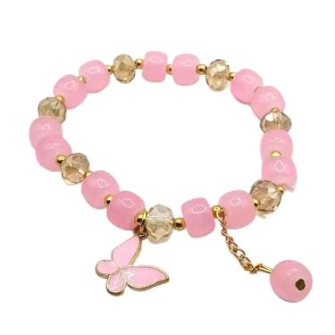 Imagem de Pulseira feminina com pingente de borboleta, pulseira elástica com pingente de cristal ajustável com pingente de borboleta e miçangas, joia elegante estilo boêmio, presente para ela, One Size, Cristal