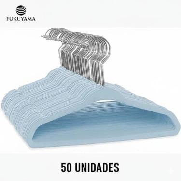 Imagem de Cabide Veludo Infantil Antideslizante 50 Unidades FUKUYAMA, Azul-claro