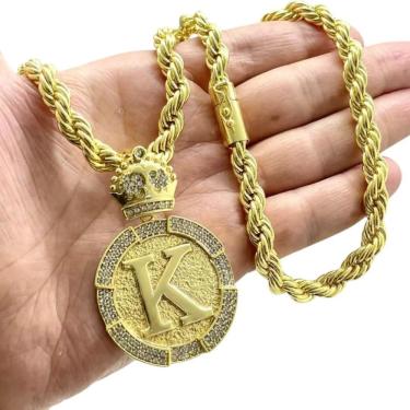 Imagem de Cordão 10Mm Baiano + Pingente Letra - Banhado A Ouro 18K