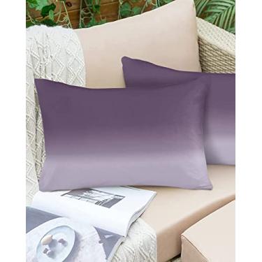 Imagem de Conjunto de 2 capas de almofada lombar à prova d'água roxa ombré para ambientes externos, decorativas, cor gradual, 50 x 30 cm, capa de almofada para sofá, cama, jardim