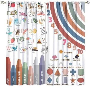 Imagem de Cortinas do alfabeto ABC para crianças, desenho animado colorido arco-íris, educacional, impressão, cortinas, quarto, sala de estar, berçário, sala de aula, tratamento de janela, conjunto com 2