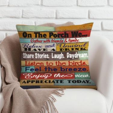 Imagem de Capas de almofada On The Porch Decor Rules 45,7 x 45,7 cm, fronha para sofá de cama e banco de fazenda, decoração de varanda - Presentes de inauguração de casa
