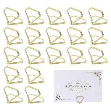 Imagem de 20 miniporta-cartões de lugar, porta-fotos de diamante para mesas, fotos, placas de comida, notas de memorando, casamentos, restaurantes, festas de aniversário, (0,9 x 1,1, dourado)