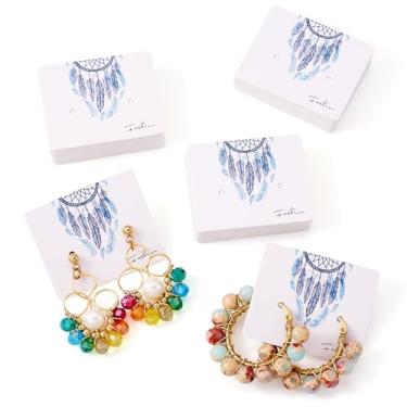 Imagem de 100 peças de cartões de exibição de joias, boho, brincos impressos na web, cartões com furos 3,6 x 4,3 x 0,05 cm, porta-joias para exibição de joias, vendendo acessórios pendurados
