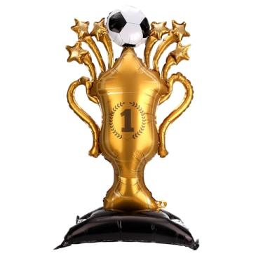 Imagem de Balão Gigante Troféu Futebol, 150x82cm Balão Mylar Campeão de Futebol em Pé para Decorações Festa Aniversário Suprimentos Festa Tema Esportivo