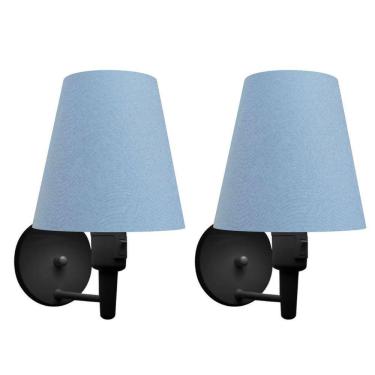 Imagem de Kit-2 Arandela Cone Md-2013 Preto C- Inter Liga E Desl Cúpula Em Tecido Azul Bebê - Bivolt