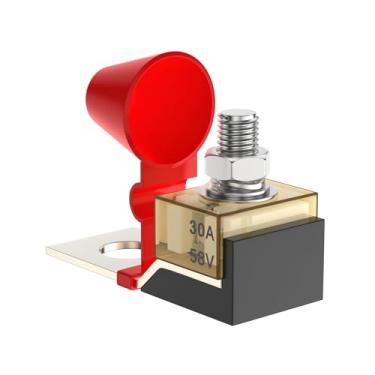 Imagem de MRBF Bloco de fusíveis de terminal 60A, fusível de terminal de bateria 58 V DC, fusível de bateria marítima à prova d'água tampa de suporte de fusível para caminhão barco RV veículos de construção