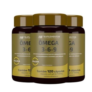 Imagem de 3x OMEGA 3 6 9 PEIXE BORRAGEM E LINHACA HF SUPLEMENTOS 120CAPS - HF SU