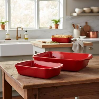 Imagem de Conjunto de Travessas Refratárias em Cerâmica Vermelha, 2 Peças para Forno e Mesa, Resistentes ao Calor, Design Moderno