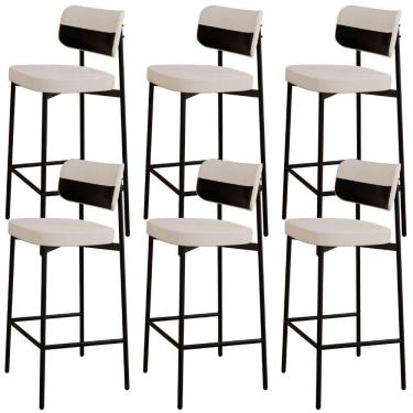 Imagem de Kit 06 Banquetas Alta Bar Cozinha Sala De Jantar Aço Preto Kaira C01 Linho Palha Courino Preto - Lyam Decor