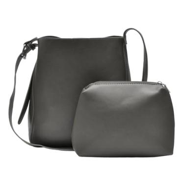 Imagem de Nupouch Bolsa tiracolo grande Calla Milan, bolsa feminina de couro vegano, elegante, bolsa com zíper, conjunto de 2 peças, estilo moderno, Cinza, Grande transversal