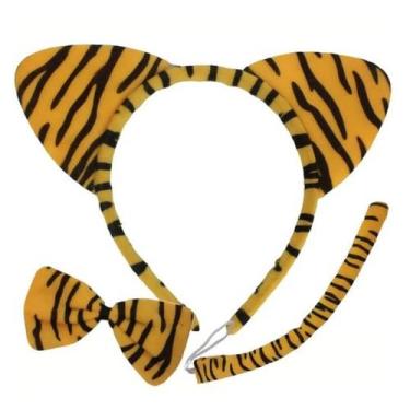 Imagem de Kit Tiara Animal Oncinha Pelúcia Gravata Rabinho Cosplay - TOP, Tigre 