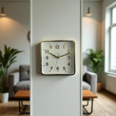 Imagem de Relógio de Parede Moderno Silencioso 20cm – Decoração para Cozinha, Sala, Quarto e Escritório(Quadrado dourado)