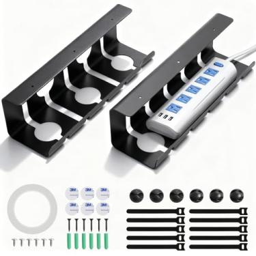 Imagem de Pacote com 2 bandejas de gerenciamento de cabos sob a mesa, organizador de fios de 42 cm para filtro de energia, sem furadeira ou montagem de parafuso, canal de cabos de fácil instalação para mesa e