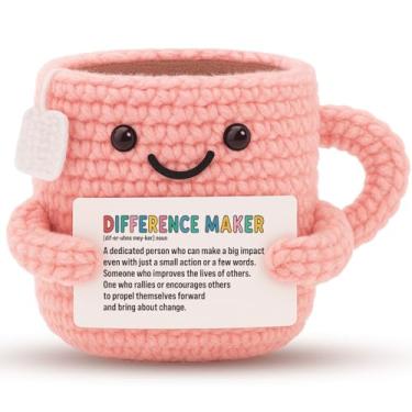 Imagem de Presentes inspiradores de agradecimento para professores, enfermeiros, assistentes sociais, colegas de trabalho - Xícara de chá de crochê com definição de criador de diferenças - Presente de