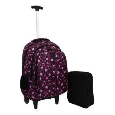 Imagem de Kit Mochila + Estojo Infantil Feminina Preta Rodinhas Dl0668 - Denlex