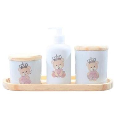 Imagem de Kit Higiene Bebê 4 Peças Princesa Ursinha - Bandeja, Potes e Porta Álc