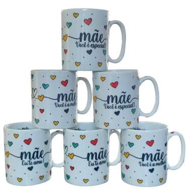 Imagem de Jogo de 6 Canecas de Porcelana 300ml com Frases para Mãe - Decoração C