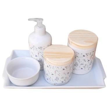 Imagem de Kit de Higiene para Bebê Lavabo Arabescos - 5 Peças em Porcelana com T