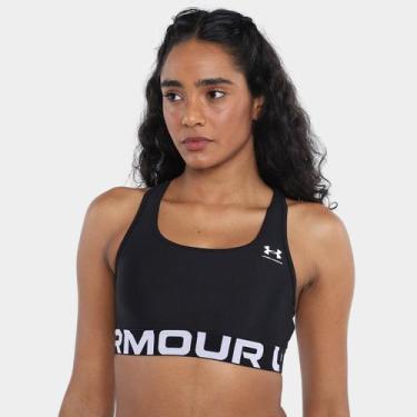 Imagem de Top Under Armour HG Authentics Mid Feminino, Preto, Branco, M