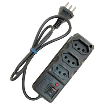 Imagem de Filtro de Linha Protetor, 3 Tomadas Tripolares, Bivolt, Cabo 1m, Plástico Preto, Botão Liga/Desliga, Proteção Contra Surtos 4500°, 900W