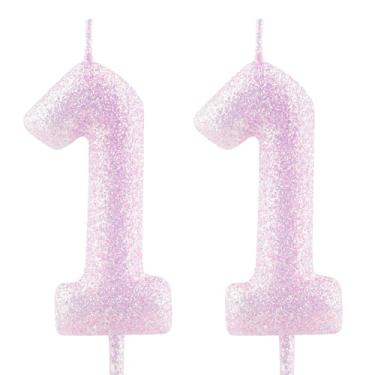 Imagem de Cxryrzhe Vela de aniversário de 11 anos, número 11, velas iridescentes rosa e roxa, enfeite de bolo para meninas, mulheres, artigos de decoração de festa de aniversário