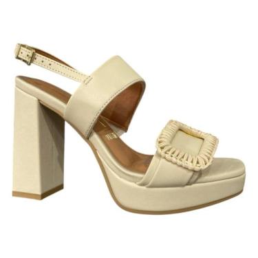 Imagem de Sandália Vizzano Meia Pata Plataforma com Fivela Elegante, Creme, 36