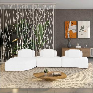 Imagem de Sofá 3 Lugares Orgânico Com Chaise E 2 Módulos Berlim Bouclê Off White K01 - D'rossi