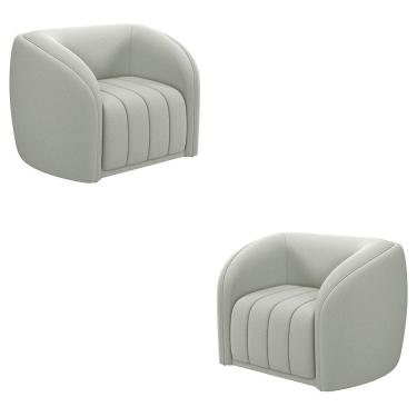 Imagem de Kit 2 Poltronas Decorativas Sala De Estar Adam Veludo Cinza Claro G45 - Gran Belo