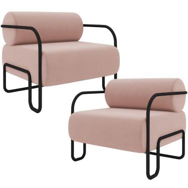 Imagem de Kit 02 Poltronas Decorativa Pés Industrial Moscou K01 Veludo Rosê - Lyam Decor