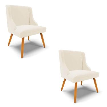 Imagem de Kit 2 Cadeiras Estofadas Para Sala De Jantar Pés Palito Lia Veludo Bege - Ibiza