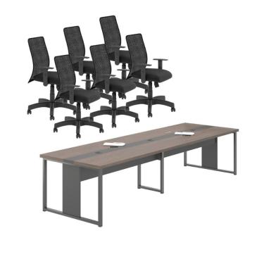Imagem de Conjunto Mesa Com Painel E Cadeiras Krabi Freijó Preto