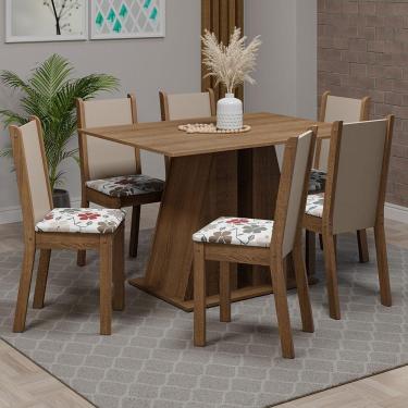 Imagem de Conjunto Sala De Jantar Mesa Tampo De Madeira 6 Cadeiras Rustic/hibiscos Wendy Madesa