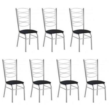 Imagem de Kit 7 Cadeiras Gisele Cromada Com Reforço-assento Corino Preto