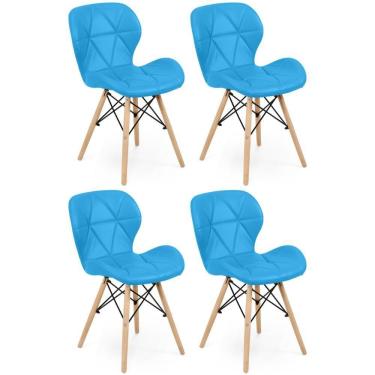 Imagem de Kit 04 Cadeiras Charles Eames Eiffel Slim Wood Estofada - Azul