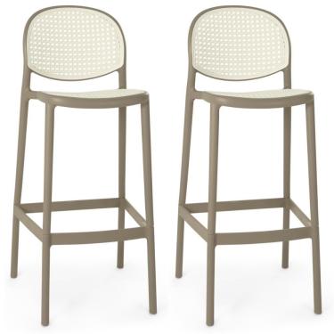 Imagem de Kit 2 Banqueta Alta Com Encosto Roma Em Polipropileno - Branco/cinza Escuro