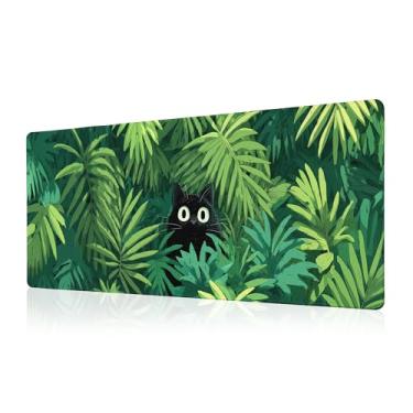 Imagem de Tapete de rato de gato preto fofo tapete de mesa XL estendido grande para mesa de jogos, tapete de rato, pintura a óleo, arte floret, computador portátil, teclado e rato, tapete protetor de mesa para