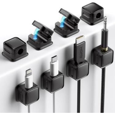 Imagem de Kit 8 Organizadores de Cabos Magnéticos Autoadesivos | Suporte para Mesa, Home Office, USB, HDMI, Tipo-C e Carregadores | Fixação Forte e Prática