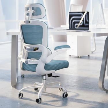 Imagem de TRALT Cadeira de escritório ergonômica – Cadeira de mesa com encosto de cabeça ajustável, suporte lombar, cadeira de computador – Cadeira confortável de malha com apoios de braços dobráveis – Cadeiras