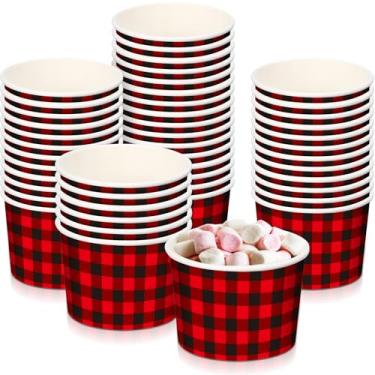 Imagem de Sieral Copos de sorvete de 260 ml Tigelas de sobremesa de papel descartáveis xadrez lanche copos de sobremesa suprimentos de festa copo de papel xadrez para alimentos quentes ou frios (vermelho e preto, pacote com 100)