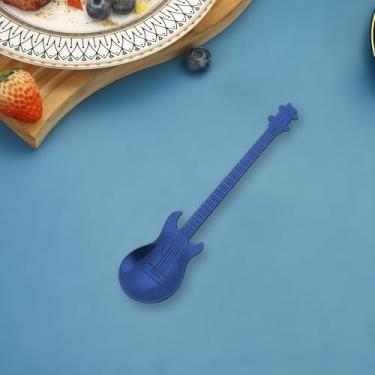 Imagem de Colher de café em forma de guitarra em aço inoxidável 304 sobremesa criativa, mexendo colorida para café, chá, sorvete e sobremesa, colheres exclusivas de mesa de música, azul, 7